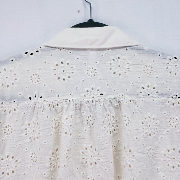 NY Collection Cream Lace Floral Collar Button Down Preppy Top Size M - Picture 11 of 13